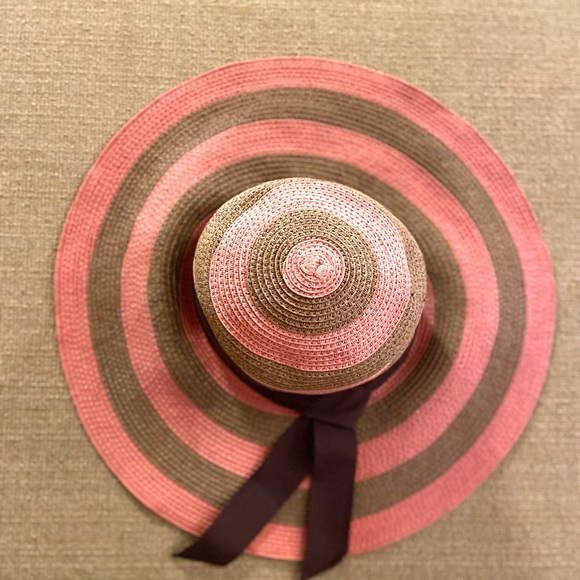Floppy Nordstrom sun hat- salmon & moss green, 100% paper - Picture 4 of 8